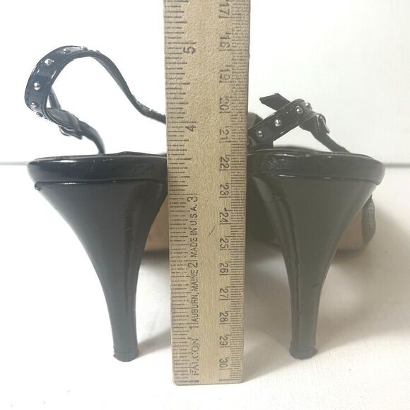 White House Black Market Womens 8M Black Leather Heel Slip On Sling Back Studded - Picture 10 of 13